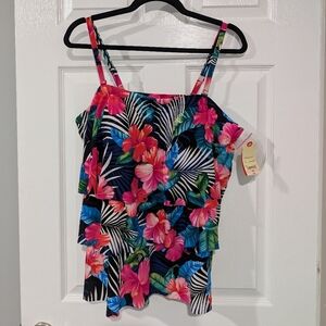 NWT St. John's Bay Tropical Floral Print Ruffled Tankini in Size 20W